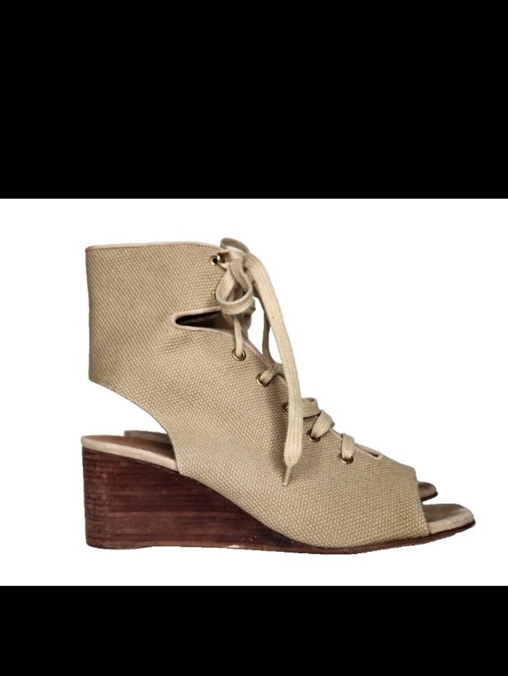 Chloe Beige Canvas Ghillie Lace Up Wedge Sandals Size 40.5 US 10